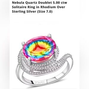 Nebula Quartz Doublet 5.00 ctw Solitaire Ring Rhodium Over
Sterling Silver Sz 7